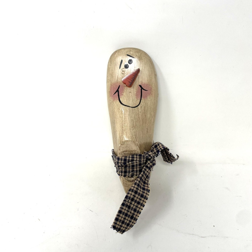 Antique Wooden Shoe Mold Cobbler Form Decorative Hand Painted Snowman Folkart